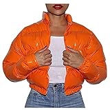 RTUQ Women's Warm Thickened Overcoat Stand Collar Winter Gorgeous Long Sleeve Solid Color Double-faced Short Coat Jacket (Orange, S)