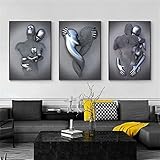 SWECOMZE 3er Kunst Modern Poster Set - 3D Metallfigur Statue Kunst Liebe Herz Kuss Bilder Wandkunst Deko - Ohne Rahmen - Wanddeko Wand Wohnzimmer Wanddekoration Deko (A,60x80cm)