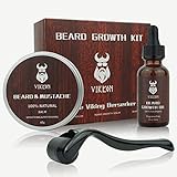 Beard Growth Kit, VIKICON Bartpflege Set, Bartwachstum Kit für Männer, Bart Derma Roller Bartwachstum Serum Öl Bart B