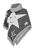 Danaest Kinder Mädchen Strick Poncho Rollkragen Pullover Cape Umhang Winter (601), Farbe:Grau, Kinder Poncho:104/4 J