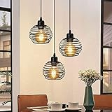 Vintage Pendelleuchte, Schwarz Pendellampe aus Metall Retro Esstischlampe 120cm Höhenverstellbar Hängelampe - 3 x E27 max. 25 Watt - Ø300mm - für Esszimmer Küche Wohnzimmer Bar R