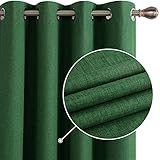 Deconovo 100% Blickdichte Vorhänge Verdunkelungsgardinen Leinenimitation Total Verdunkelung Thermovorhang Wohnzimmer Ösenvorhang 138x117 Waldgrün 2er S