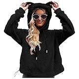 MGSFGlk Fleecepullover Damen mit Kapuze: Fleecepulli Oversize Plüschpullover Plüschpulli Fleece Hoodie mit Ohren Plüsch Kapuzenpullover Flauschig Teddy Fleece Kapuzenpulli Einfarbig,S-5XL,B