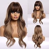 Esmee 24 Zoll Lange lockige Haar Perücken für Frauen Hellbraun Natürlich Synthetische Hitzebeständige Perücken mit Pony