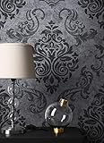 NEWROOM Barocktapete Tapete Schwarz Ornament Barock Vliestapete Vlies moderne Design Optik Barocktapete Wohnzimmer Glamour inkl. Tapezier Ratgeb