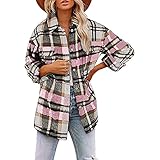 XUNN Damen Mantel Karierte Jacke Bluse Taschen Karierte Bluse Freizeithemd Knöpfe Langarmhemd Oversize Bluse Hemdmantel Lange Jacke Hemdjacke Holzfällerjacke Modische Freundjack