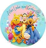 Für den Geburtstag ein Tortenbild, Zuckerbild mit dem Motiv: Winnie Pooh, Essbares Foto für Torten, Fondant, Tortenaufleger Ø 20cm, 0556w