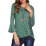 Tie Knot Lang Tunika Top Shirt Damen Langarm Casual Tshirts Rundhals Einfarbig Oberteile Rüsche Lose Bluse Longsleeve Hemd Casual Mode Longshirt Streetwear Longbluse Frauen Langarmshirt Top