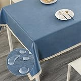 ENCOFT Tischdecke Leinenoptik Tischtuch Rechteckig Blau 100% Wasserdicht Fleckschutz pflegeleicht Tischdecke mit Spitze 140 x 180