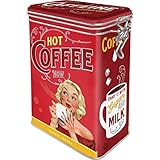 Nostalgic-Art Retro Kaffeedose Hot Coffee Now – Nostalgie Geschenk-Idee, Große Blech-Dose für Kaffee mit Aromadeckel, Vintage-Design, 1,3