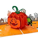 Gruseliger Kürbis · Handgemachte Halloween 3D Pop Up Karte mit Umschlag · Einzigartiges Design für Kinder & Erwachsene · Halloween Einladungskarten, Geburtstagskarte, Postkarte, Grussk