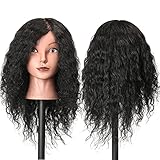 EXCLVEA Haar Trainingskopf 48cm Menschliches Haar Friseur-Mannequin-Kopf-Übungsmodell-Lange Lockiges Haar für Styling Training (Farbe : Black, Size : 48cm)