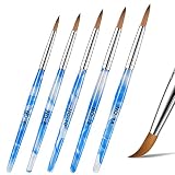 5 Stücke Blau Marmor Blütenblatt Griff Acryl Kunst Design Nagel Pinsel Werkzeug, für Acrylpulver Maniküre, Weiß Wirbel Blau Griff mit Silber Zwinge Rund Geformt, Größe 6, 8, 10, 12, 14