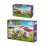 Schleich Horse Club 2er Set 42344 42346 Reiterhof mit Reiterin und Pferden + Pick up mit Pferdeanhäng