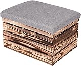 LAUBLUST Sitzhocker mit Stauraum - ca. 50x40x30cm, Braun - Polster Grau | Hocker aus Holz - Sitzbank für Drinnen & Draußen | Aufbewahrungshocker mit Deckel | Sitzpouf & Fußhock
