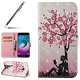 Uposao Kompatibel mit Handyhülle Galaxy J3 2015/2016 Handytasche Glitzer Bling Glänzend Kristall 3D Bunt Flip Case Cover Bookstyle Ledertasche Lederhülle Wallet Klapphülle,Rosa Blumen M