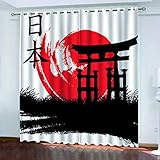 Vorhang Blickdicht Japanischer Tempel 3D Drucken 100% Polyester Verdunkelung Geräuschreduzierung Ösenvorhang Für Wohnzimmer Fenster Schlafzimmer Kinderzimmer 232x182cm (Breite x Lange)