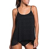 Juleya Damen Tankini Sets Badeanzug Push Up Tankini Bauch Weg Effekt Oberteile + Höschen Schwarz XL