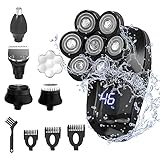 FODETAILS Glatzen Rasierer Herren Elektrisch, 7D Glatzenrasier Kopf Rasierer Nassrasierer 5 in 1 Trocken glatzen rasierer mit LED Anzeige USB Wiederaufladbar und Wasserdicht Funktion (Color : Black)
