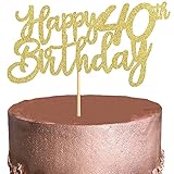 XCOZU 3 Stück Happy 40th Birthday Cake Topper, 40th Geburtstag Tortendeko Kuchendeko Torten Kuchen Cake Topper, Glitzer Gold Tortenstecker Girlande für Mann Frau 40 Geburtstag Party Dek