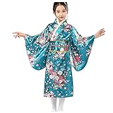 Japanisches Traditionelles Kostüm Kinder Baby Mädchen Blumen&pfau Mit Obi-gürtel Kimono Cosplay Japanisch Robe Schule Leistung Halloween Karneval Party Mädchen Verkleidung Kostüm Jap