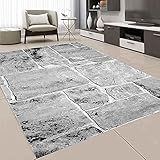 Teppich Wohnzimmer Kurzflorig Mauer Motiv in stilvollem Design in Grau/Schwarz, Maße:160 x 230