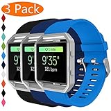 KingAcc Kompatibel Fitbit Blaze Armband, Weiche Silikon Ersatz Armbänder Armband für Fitbit Blaze, Metall Schnalle Armband Uhrenarmband Frau Männer (3-Pack, Series-A, Groß) [Kein Rahmen]