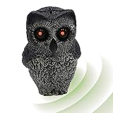 ISOTRONIC Fake Eule Vogelschreck Figur mit Leuchtaugen, realistisches simuliertes Kreischen Vogelscheuche Vogelabwehr Taubenschreck Starenschreck (1, Stück)