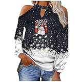 Timitai Frauen Lose Weihnachten Schneeflocke Santa Joy-Print Sexy Trägerlose Laterne Hängendes Hals-T-Shirt Nette Tops für F