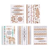 Beaupretty Metallic Temporäre Tattoos Gold Silber Temporäre Tattoos Wasserdicht Schmuck Tattoos mit Blumen Mandalas Elefanten M