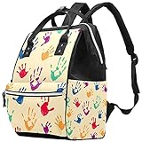 WJJSXKA Rucksäcke Wickeltasche Laptop Notebook Rucksack Reise Wandern Tagesrucksack für Damen Herren - Bunte Familie Handabdrück