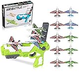 Herefun Pistole Spielzeug Für Kinder, Flugzeug Spielzeug mit 4 Pcs Schaum Flugzeug, Schießspiel Catapult Flugzeug Spielzeug, Outdoor-Spielzeug Festival Geburtstag Geschenk für Kinder (Grün-B)
