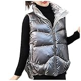 Damen Glänzend Daunenweste Mantel Winter Leichte Kurz Weste Jacke mit Reißverschluss Ärmellose Tragbare Stehkragen Steppweste Für Damen Winddichte Packbare Oberteile Warmer Daunenmantel mit T