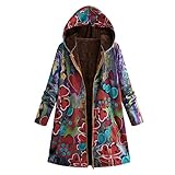 TOPKEAL Jacke Warme Mantel Damen Herbst Winter Sweatshirt Blumendruck mit Kapuze Kapuzenjacke Hoodie Taschen Pullover Übergroße Outwear Coats Mode Tops …