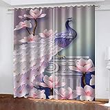 LucaSng Pfau Kinderzimmer Vorhang Mädchen Muster Verdunklungsvorhänge Schlaufen 3D Muster Thermovorhang Ösenvorhänge Vorhang Blickdicht Ösenschal Verdunkelungsvorhang 2Er Set 117x138 cm(B x H)