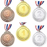 6 Stück Metallmedaillen,Gold Silber Bronze Winner Award Medaillen,Goldmedaille für Kinder,mit Halsband für Wettbewerbe Party Olympic Style,für Sport, Wettbewerbe,Buchstabierwettbewerbe, Party