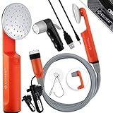 KESSER® Campingdusche mit Akku Tauchpumpe Handbrause 2X 2200mAh-Lithium-Akku, USB-Ladekabel, für Camping Garten - Auto - Outdoor, Hundedusche, Autoreinigung, Inkl. Tragetasche, Schwarz/Orang