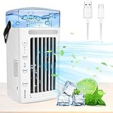 Jeenone Tragbarer Klimaanlagenventilator, 5-in-1 USB-persönlicher Verdunstungsluftkühler mit 3 Geschwindigkeiten, persönliches Klimagerät mit 8 Farben, Lichtbefeuchter, Zuhause, R
