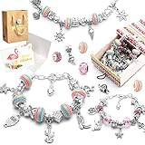 MAEKIJOY Charm Armband Kit DIY, Schmuck Bastelset Mädchen, Geschenk für Mädchen Teens 8-12 Jahre, Teens Charm Armband Personalisierte Geschenkset Handwerk(3 Silber Kette)