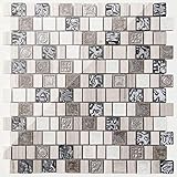 Qm Complement Grau Natur Stein und Silber Glas Mosaik Fliesen Matte. (CM0005 m2)