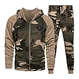 Camouflage Trainingsanzug Sets Herren Jogginganzug Hoodie Swetshirt Sport Jacke und Hose 2Pcs Sportanzug Männer Jogging Anzug Fitness Sport Gym Hoodie Sportbekleidung Outfit Outdoor Freizeitanzug