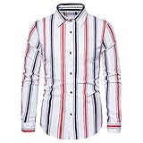 QWERD Herren Hemd Gestreift Langarm Businesshemd Freizeithemd Kentkragen Elegante Hemden für Männer Herrenhemd klassisch vertikal gestreift langärmelig Knopfleiste Anzug Freizeit Business Party S