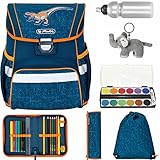 Herlitz Schulranzenset Mädchen Jungen Kinder Ranzen Schultasche Schulmappe Tasche Schule leicht Loop Plus, 7 Teile Set Auswahl +elfk (Dinomania 2495)