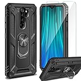 AROYI Xiaomi Redmi Note 8 Pro Hülle + Panzerglas, 360 Grad Drehbar Ringhalter Cover, Silikon TPU Hart PC Bumper Stoßdämpfung Schutzhülle mit Case für Xiaomi Redmi Note 8 Pro Schw