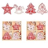 Christbaumschmuck aus Holz, 24 Stück, dekorativ, Weihnachtsbaum, dekorativer Anhänger aus Holz, für Weihnachtsbaum, Handwerk, Basteln, mit Aufbewahrungsbox