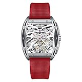 GUANQIN Neue Herren Automatik Leuchtende Armbanduhr Skelett Tourbillon Wasserdicht Mechanische Uhr, Rotes Gummi, B