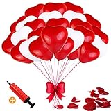 Herzluftballons Rot Weiß, 100 Stück Luftballons Hochzeit, Herz Luftballons, Latex Herz Ballon Helium 12 Zoll für Hochzeit Verlobung Valentinstag Party Dek