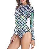 ranrann Damen Badeanzug Langarm Bikini Einteiler UV-Schutz Schwimmanzug Meerjungfrau Rashguard Bademode S M L XL Bunt_B L/XL