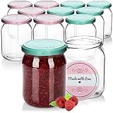 com-four® 12x Einmachgläser mit Schraub-Deckel'Made with love' in grün und rosa - TO Ø 82 mm - bis zu ca. 540