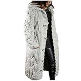EMATOP Damen Strickjacke Lang Mantel Trenchcoat Winddicht Strickmantel Grobstrick Cardigan Casual Lose Jacke mit Tasche Einfarbig Wintermantel Offene Front Langarm Strickcardigan Sweater Outw